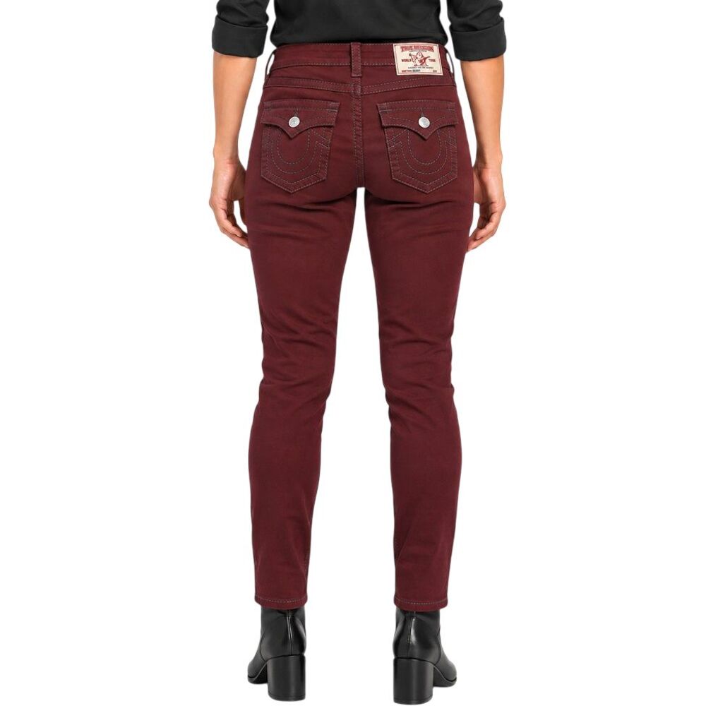 True Religion Jennie Curvy Skinny Jeans Womens 27 Big T Flap Pockets Burgundy